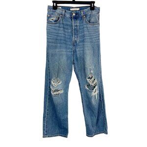 Levi's Ribcage Straight Ankle Jeans Distressed Lyocell Medium Wash - Size 28